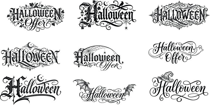 Elegant halloween typography collection vintage script fonts for spooky season designs party invitations and halloween decorations