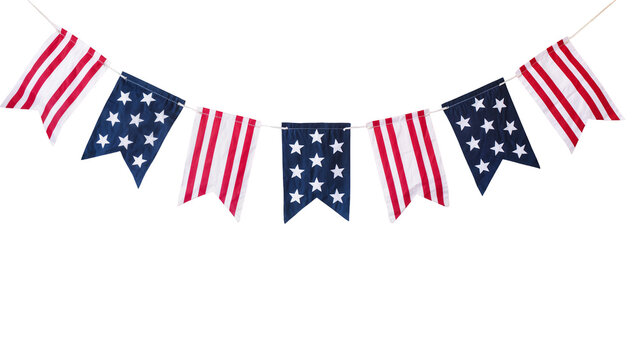 Isolated festive patriotic American flag bunting garland banner string decoration