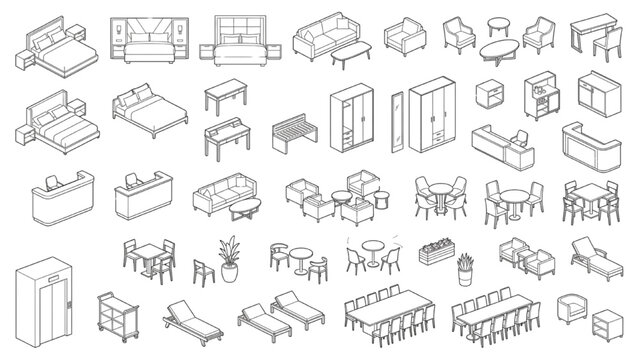 Hospitality Furniture CAD Blocks Isometric Vector Pack for Hotel and Resort Design