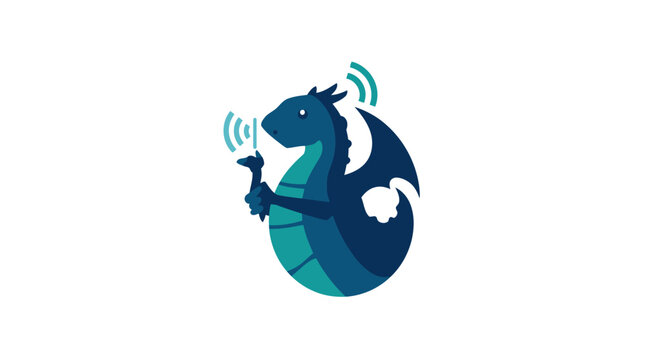 Cartoon dragon character with wireless signal icons.