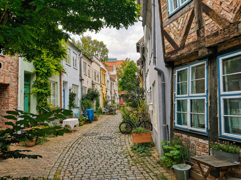 L&uuml;beck Altstadt romantische Gangh&auml;user in der Engelsgrube in Schleswig-Holstein