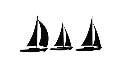 Fototapeta premium Three sailing boats in black silhouette against a white background
