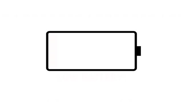Low battery power energy indicator with text low battery isolated looping animation, mobile phone low battery info on transparent background, 4k video