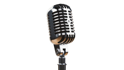 Fototapeta premium Isolated classic silver microphone for singing, recording, speech, and live performance audio