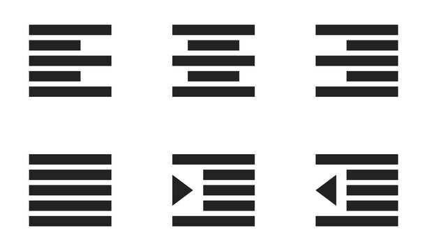 Text Alignment and Indent Paragraph Formatting Icon Set for User Interface Design Isolated on Transparent Background