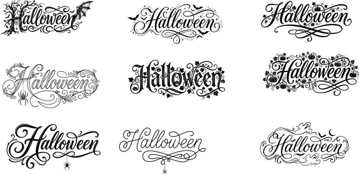 Elegant halloween typography collection spooky lettering designs for invitations cards and festive halloween decorations