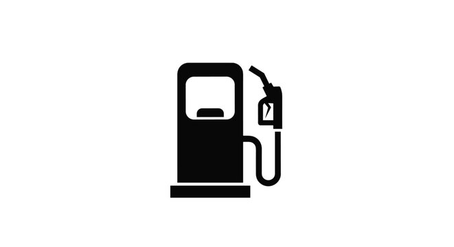 Simple solid black silhouette icon of a gas fuel pump station machine isolated on clean and clear white background.