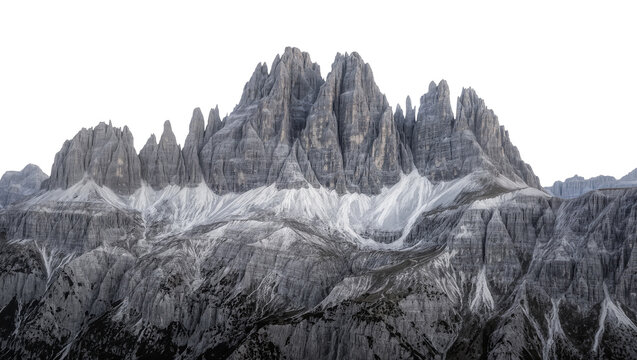 Isolated majestic mountain range with dramatic jagged peaks and weathered rock formations