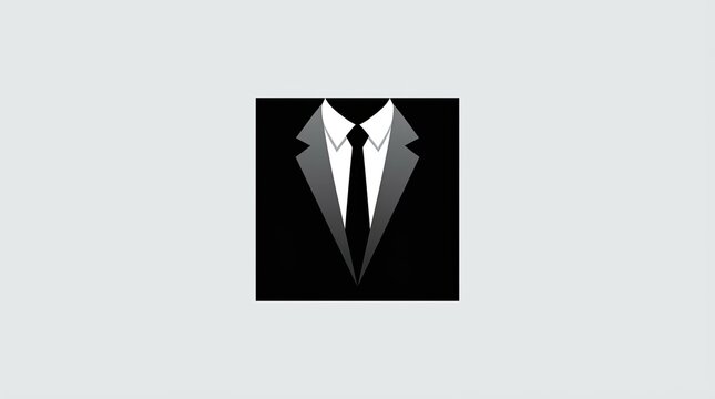 Black formal suit with white shirt and tie.