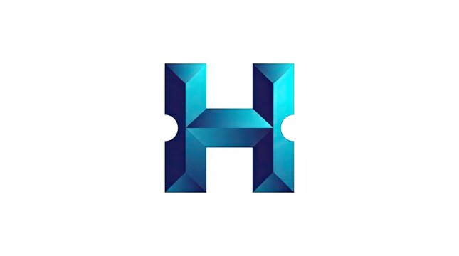 Blue 3D geometric letter H logo icon.