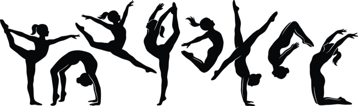 Female Gymnastics Silhouette Vector Set with Balance Poses