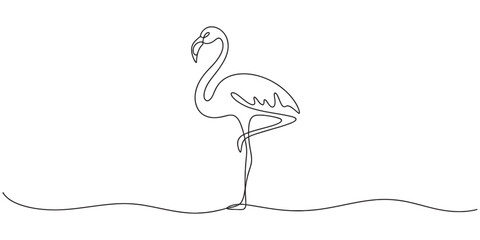 Obraz premium Continuous single line drawing of a flamingo standing on one leg