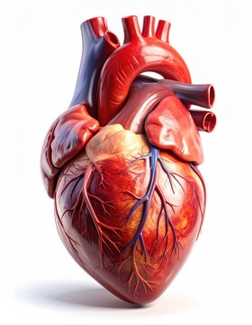 Anatomical human heart with visible vessels, arteries, and veins