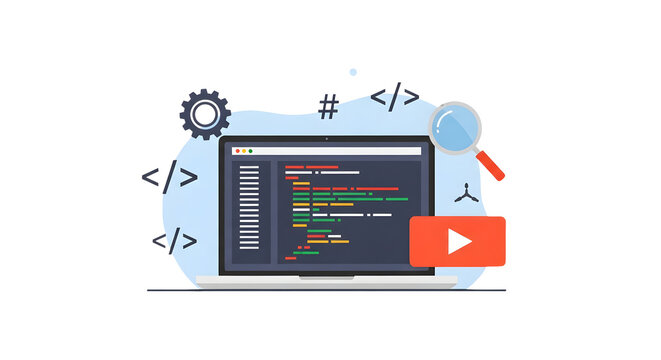 Computer screen displaying programming code with developer icons as isolated element