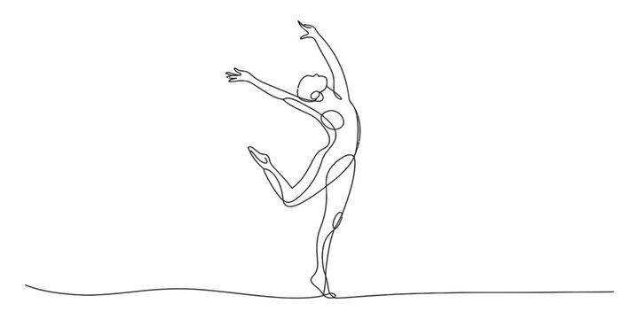 Continuous single line drawing of a dancing woman in elegant pose