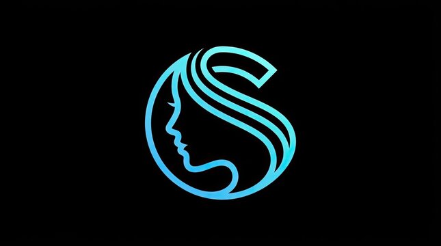 Blue circular S letter logo with woman profile.