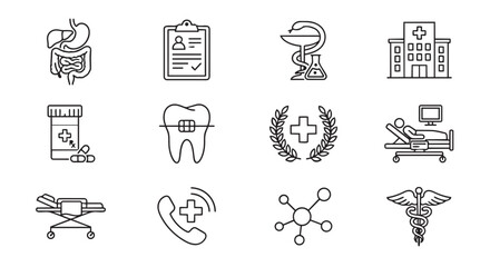 Fototapeta premium Medical and healthcare related line icon set for clinical use with healthcare hospital clinical pharmacy