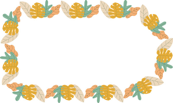 Autumn leaves monstera with yellow color frame border with square shape