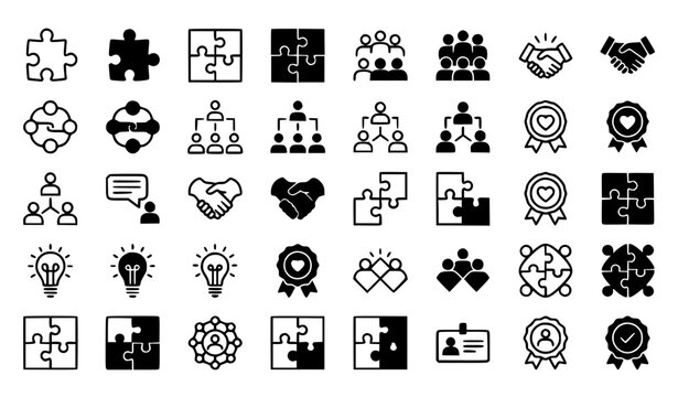 Editable Puzzle Compatible Vector Icon Set for Jigsaw Agreement Design