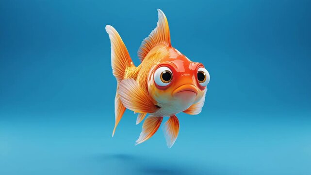 Cute goldfish swims with happy expression in clean studio lighting for animation projects