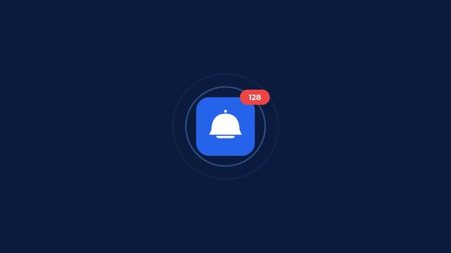Animated notification bell icon with increasing number badge
