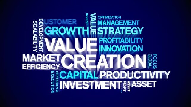 Value Creation animated word cloud-text design animation tag kinetic typography seamless loop.