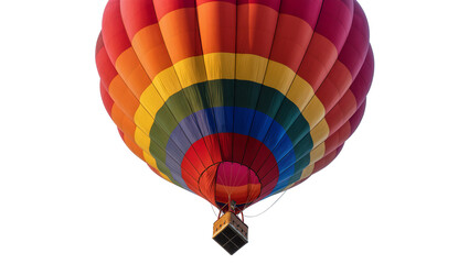 Isolated vibrant striped hot air balloon with basket, ready for adventure and travel. © Andrei