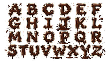 Chocolate melting alphabet vector set, liquid cocoa font with dripping letters, sweet brown food typography for dessert branding and bakery logos © Iconify Studio