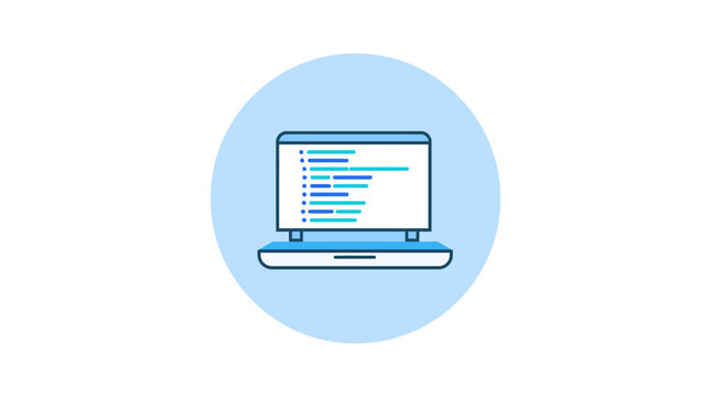 Laptop icon with computer code on the screen.