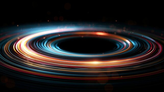 Abstract swirling vortex of vibrant light streaks, a cosmic tunnel effect, showcasing energy, motion, and futuristic technology