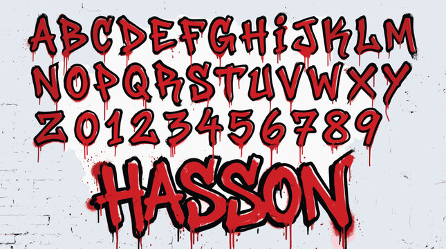 Horror dripping blood alphabet and numbers, red liquid font set, spooky halloween typography for posters and titles, eps vector