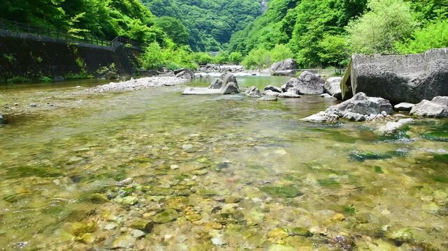 栃木県日光市　夏の川治温泉に流れる男鹿川