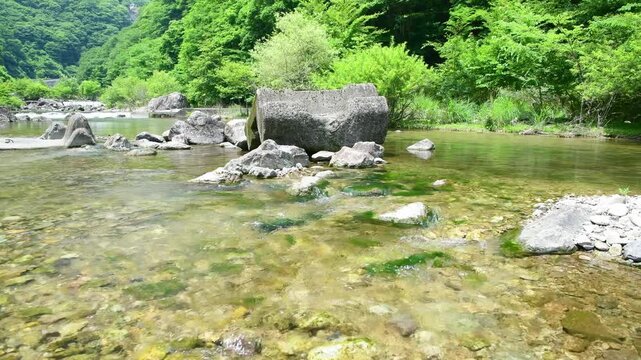 栃木県日光市　夏の川治温泉に流れる男鹿川