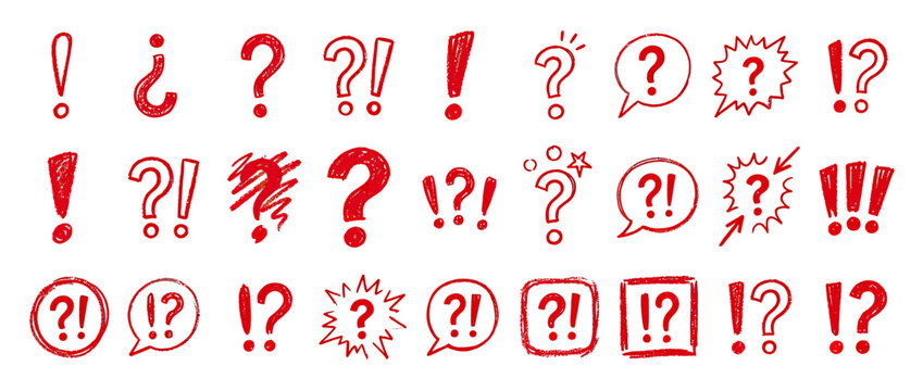 Hand-drawn punctuation marks collection in red on white