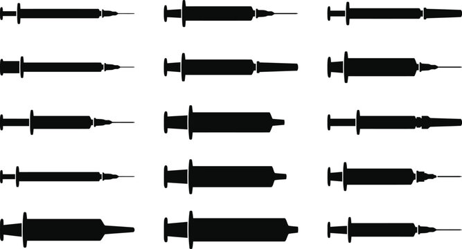 Syringe injection silhouette vector icons set for medical vaccination