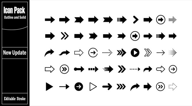 Large set of professional web arrow icons. Minimalist line icon vector
