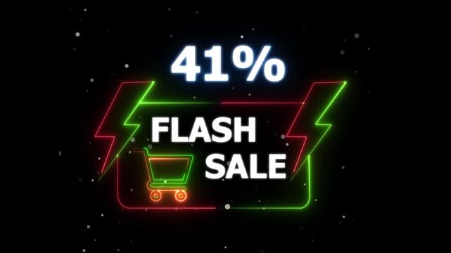 Flash Sale 41 Percent Discount Neon Banner Animation on Black Background &ndash; motion text 4k video with alpha channel