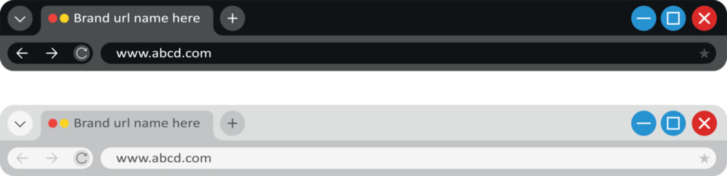Illustration of web browser window interface in dark and light mode showing address bar and navigation buttons for user interface design and digital applications