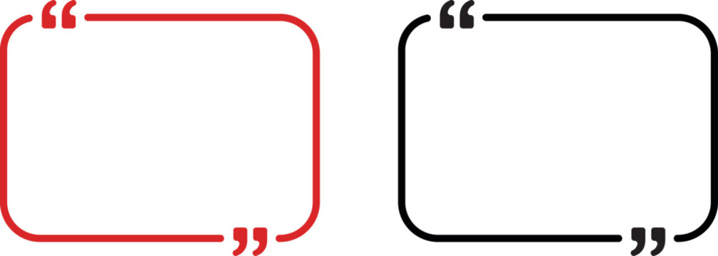 Vector illustration of two rectangular quote frames in red and black with quotation marks for text highlighting and emphasis on a white background