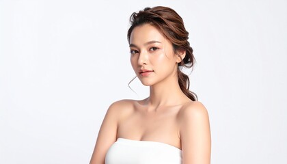 Fototapeta premium Youthful Glow Beauty Portrait Clean White Studio