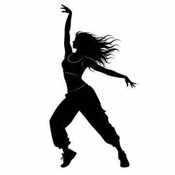 Elegant Zumba Dance Female Silhouette Dynamic Fitness Dancer Vector Illustration
