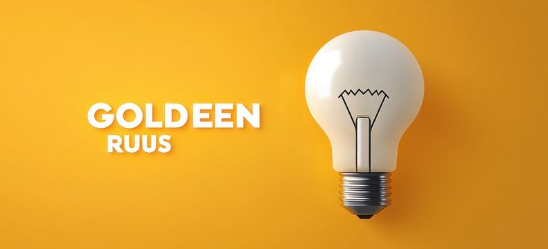 white light bulb casting soft shadow on golden yellow background with bold white text reading 'GOLDEEN RUUS', minimalist composition conveying bright creative inspiration and optimism