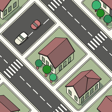 pattern, houses, roofs, streets, architecture, vector, graphics, lines, intersections, structure, view, seamless pattern, print, wallpaper, textured ornament, symmetry, geometry, city