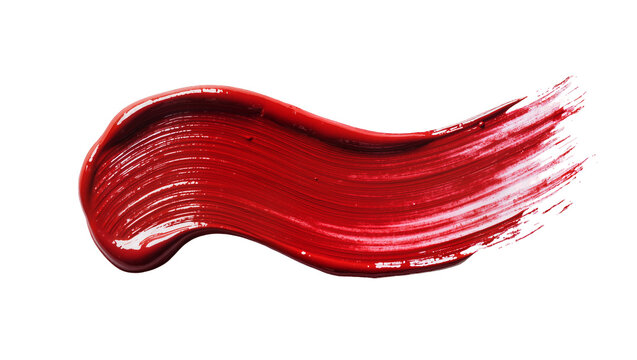 Isolated glossy red artistic paint or cosmetic lipstick brush stroke swatch design element