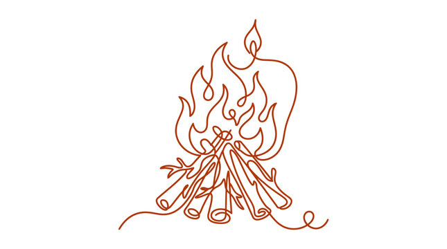 Minimalist campfire with wooden logs continuous line drawing.