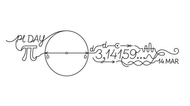 Pi Day mathematical circle and formula line art