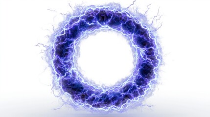 Naklejka premium Electric blue lightning ring abstract design, glowing energy circle, futuristic digital art, vibrant power, isolated on white background