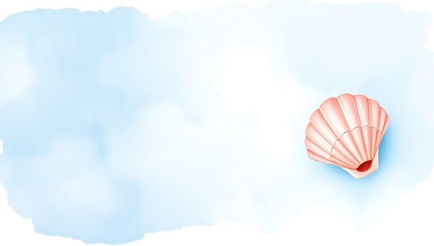Elegant pastel pink conch shell watercolor illustration on light blue background