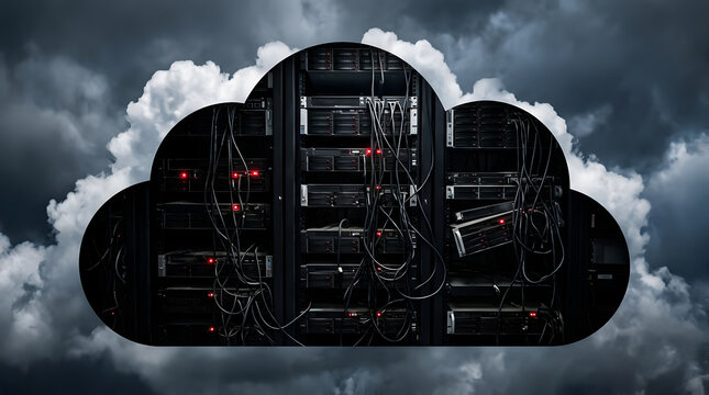 Cloud computing server rack network inside cloud icon noise grain overlay style