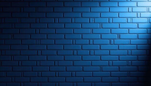 A textured brick wall illuminated by a soft blue light coming from the right corner area